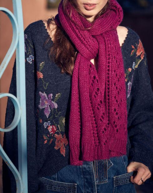 Echarpe en Laine Mérinos mélangée et Mohair Giulia rose fuschia