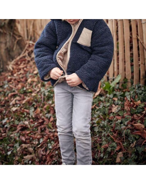 Manteau Façon Fourrure Babou bleu marine