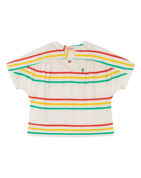 Blouse 100% Laine Mérinos Lamb écru/multicolore