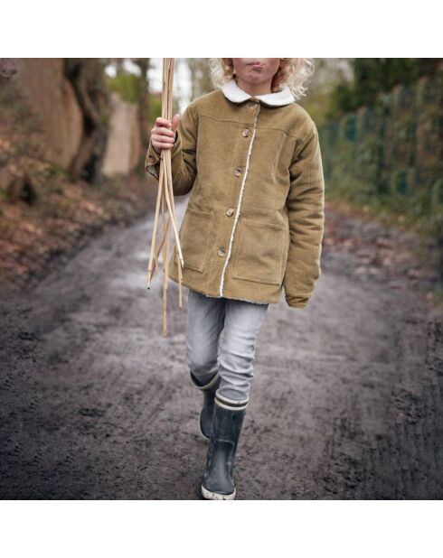 Manteau en Velours Côtelé Fourré Brunette vert kaki