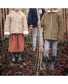 Manteau en Velours Côtelé Fourré Brunette vert kaki
