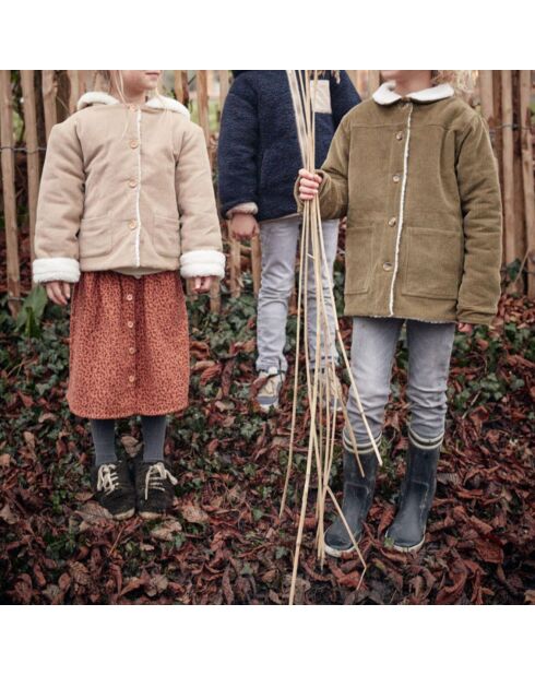 Manteau en Velours Côtelé Fourré Brunette vert kaki