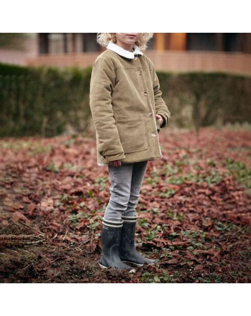 Manteau en Velours Côtelé Fourré Brunette vert kaki