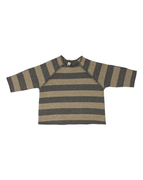 Pull Maille Rayé Bébé beige/gris