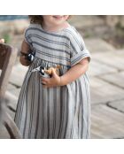 Robe manches courtes Josephine bleu/écru