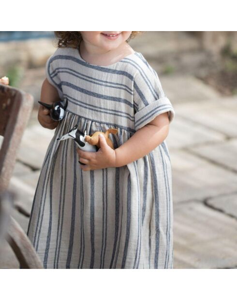 Robe manches courtes Josephine bleu/écru