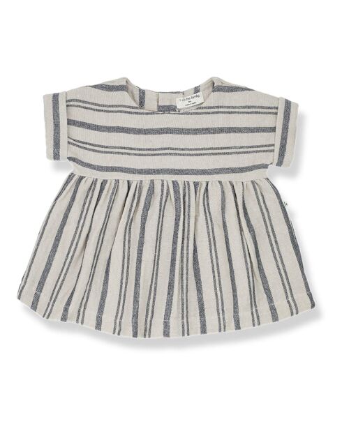 Robe manches courtes Josephine bleu/écru