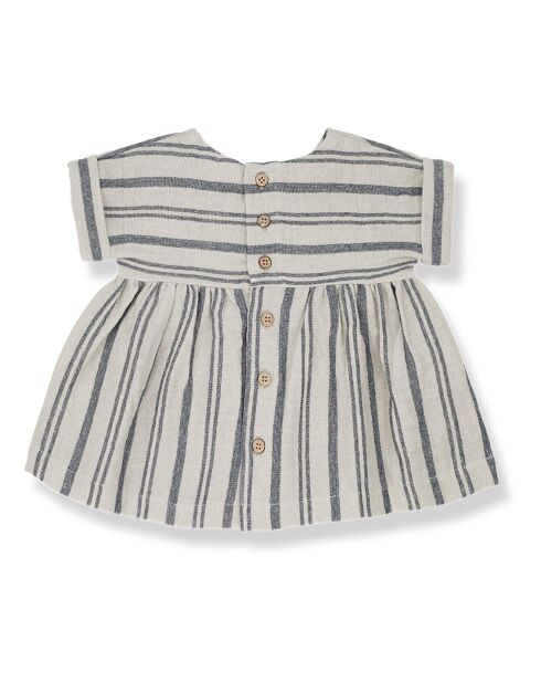 Robe manches courtes Josephine bleu/écru