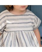 Robe manches courtes Josephine bleu/écru