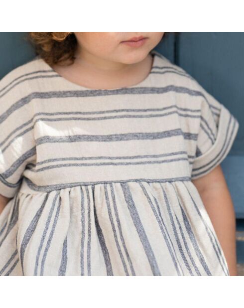 Robe manches courtes Josephine bleu/écru