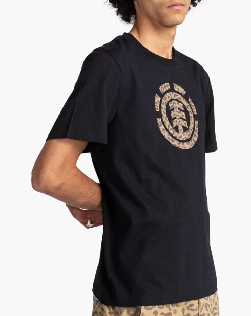 T-shirt nera con logo leopardato