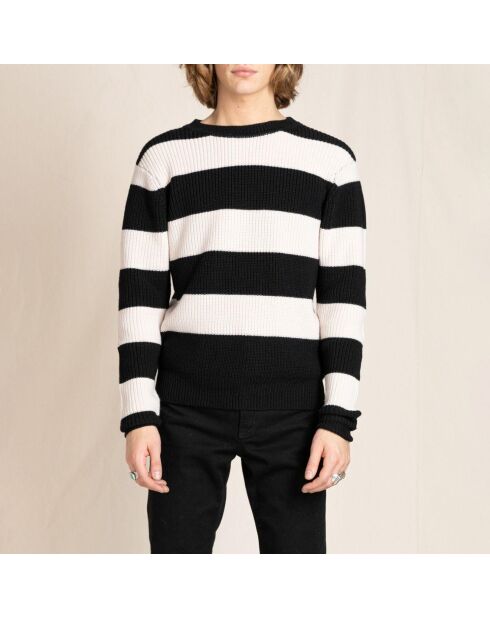 Pull en Laine Merinos mélangée Michel noir/blanc