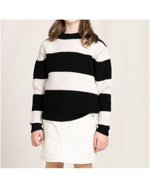 Pull en Laine Merinos mélangée Michel noir/blanc