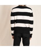 Pull en Laine Merinos mélangée Michel noir/blanc