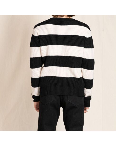 Pull en Laine Merinos mélangée Michel noir/blanc