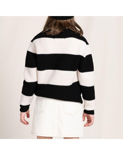 Pull en Laine Merinos mélangée Michel noir/blanc