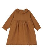 Camelkleurige katoenen gaasjurk