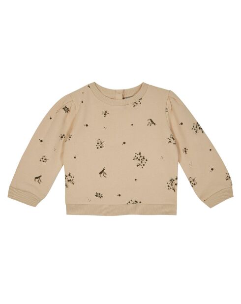 Beige sweatshirt van biologisch katoen met bloemenprint