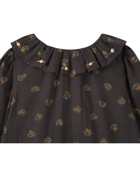 Blouse Fleurs gris anthracite