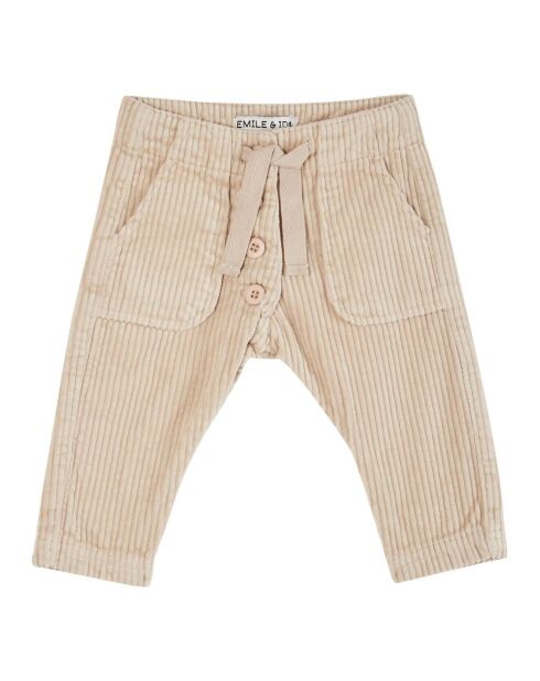 Pantalon en Velours Côtelé Boutonné écru
