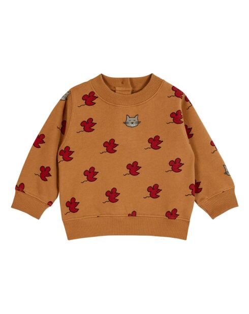 Sweat Velours en Coton Bio Souris camel