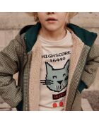 T-Shirt en Coton Bio Bicolore Chat écru/bleu