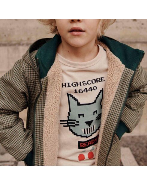 T-shirt in cotone biologico bicolore Cat ecru/blu