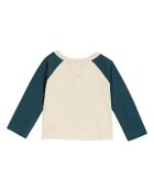 T-Shirt en Coton Bio Bicolore Chat écru/bleu