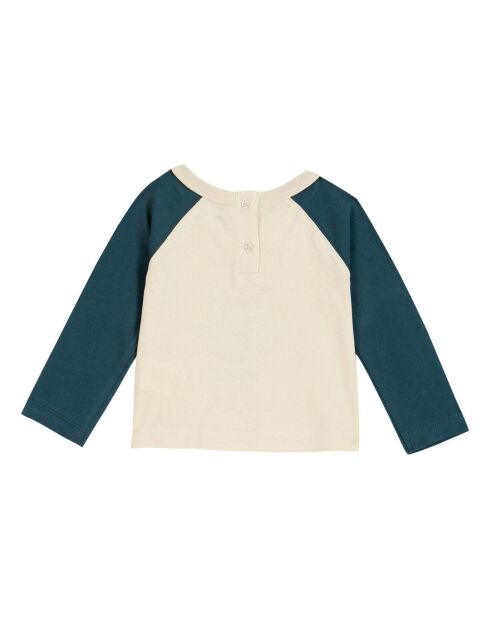T-Shirt en Coton Bio Bicolore Chat écru/bleu
