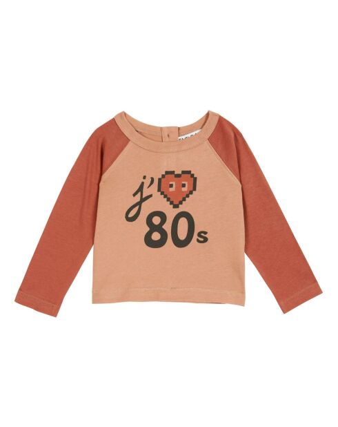 T-Shirt en Coton Bio Bicolore 80s rouille