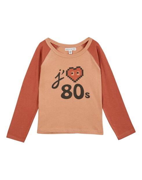 T-Shirt en Coton Bio Bicolore 80s rouille