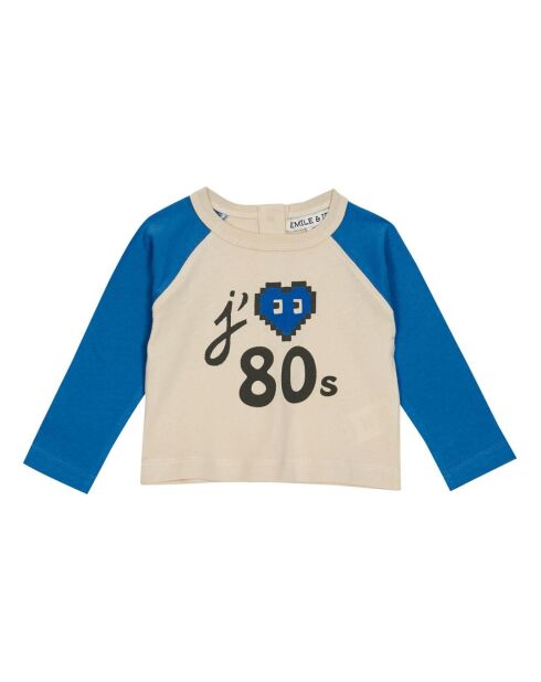 T-Shirt en Coton Bio Bicolore 80s bleu