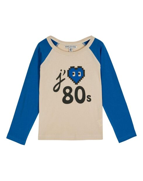 T-Shirt en Coton Bio Bicolore 80s bleu