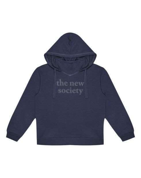 Marineblauer Kapuzenpulli mit Flock-Logo