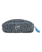 Trousse en Velours Côtelé Fleurie bleu marine