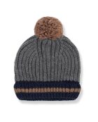 Bonnet en Laine mélangée à Pompon Bicolore Sangei gris