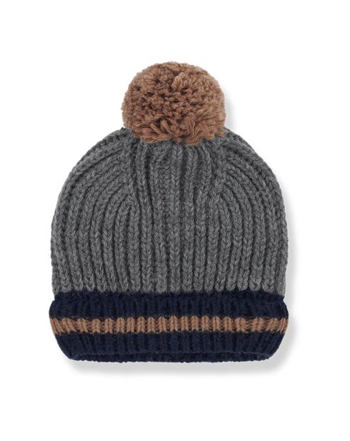 Bonnet en Laine mélangée à Pompon Bicolore Sangei gris