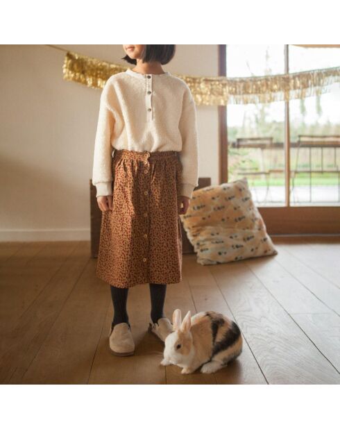 Jupe Midi Gaze de Coton Léopard Pépita camel