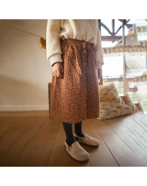 Jupe Midi Gaze de Coton Léopard Pépita camel