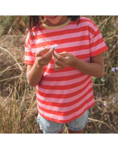 Mini Amore Gestreiftes bonbonrosafarbenes T-Shirt