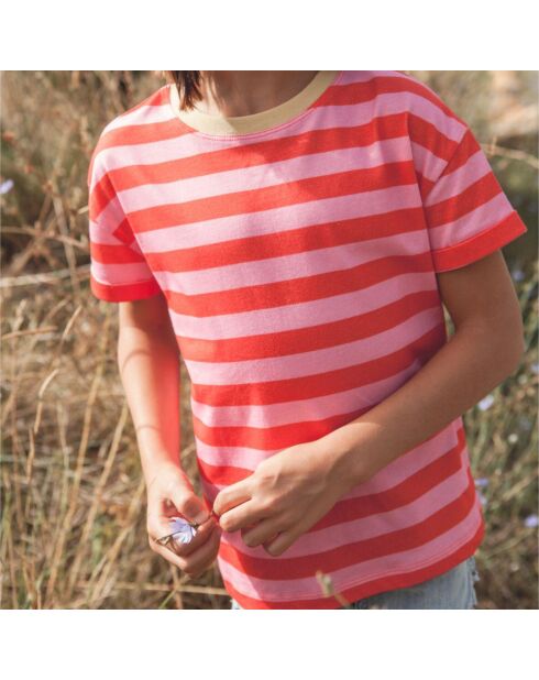 Mini Amore Gestreiftes bonbonrosafarbenes T-Shirt