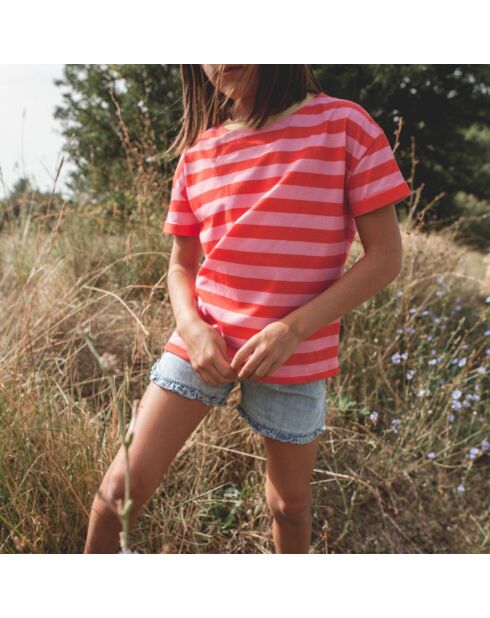 T-shirt Mini Amore a righe rosa confetto