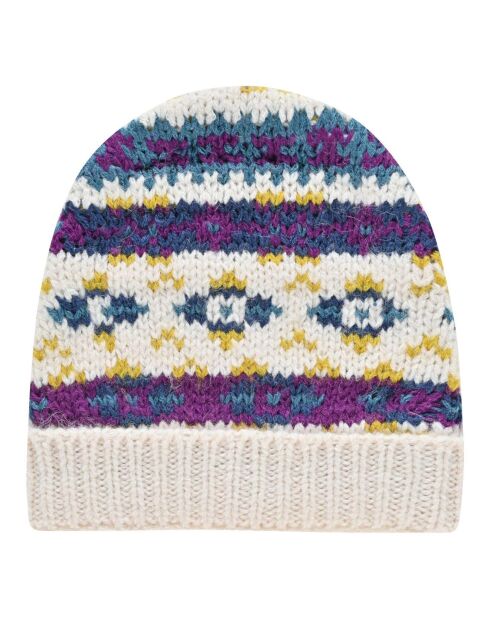 Bonnet en Laine mélangée Jacquard Michel écru/bleu