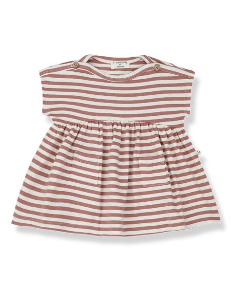 Robe Manches Courtes Rayée Lia vieux rose