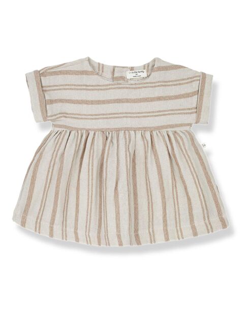 Robe manches courtes Rayée Josephine écru/camel