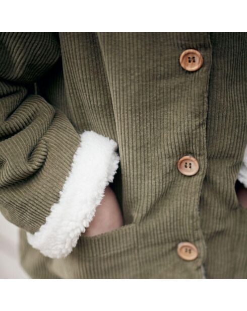 Manteau en Velours Côtelé Fourré Andrea vert