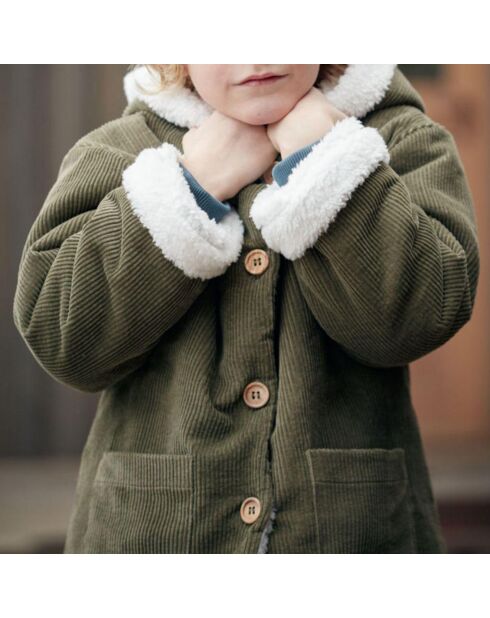 Manteau en Velours Côtelé Fourré Andrea vert