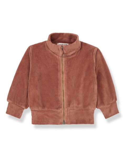 Terracotta Ganna Velvet Rollkragen-Sweatshirt mit Reißverschluss