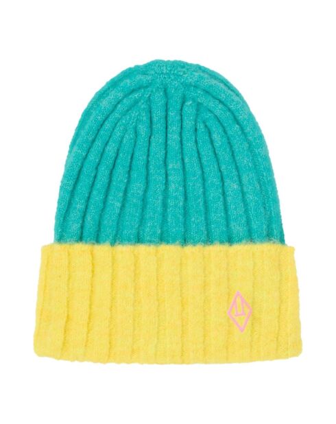 Bonnet Bicolor Pony logo bleu turquoise/jaune