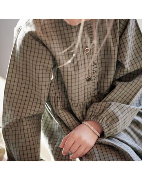 Grünes Maxikleid aus Baumwollgaze mit Karomuster